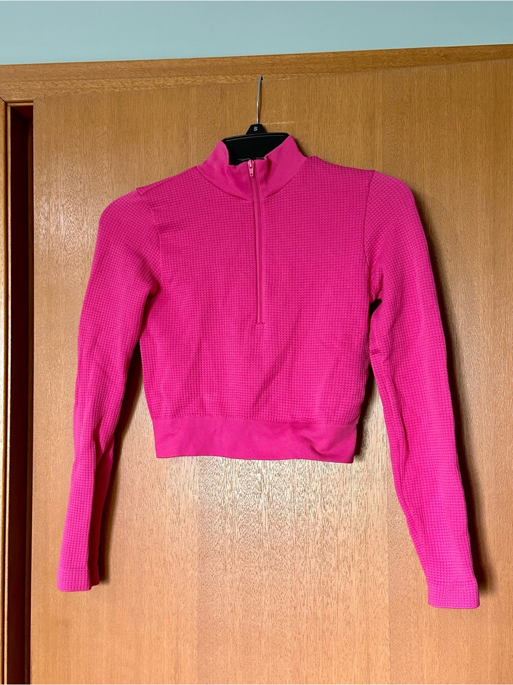 Women’s Half-Zip Stretchy Waffle Knit Cropped Athletic Sweater - Hot Pink
